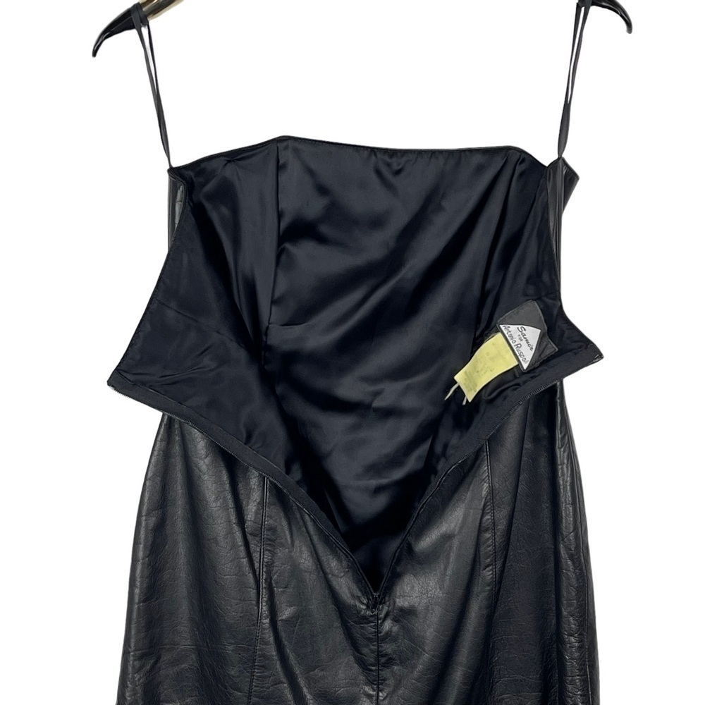 VINTAGE 80S SAMIR ANTONIO RUSPOLI LEATHER STRAPLESS RUFFLE PARTY COCKTAIL DRESS - Picture 8 of 12